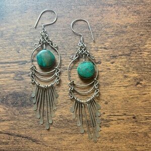 Silver and Green Dangle Earrings